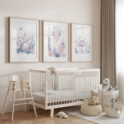 Blue Creatures Nursery Wall Art Set