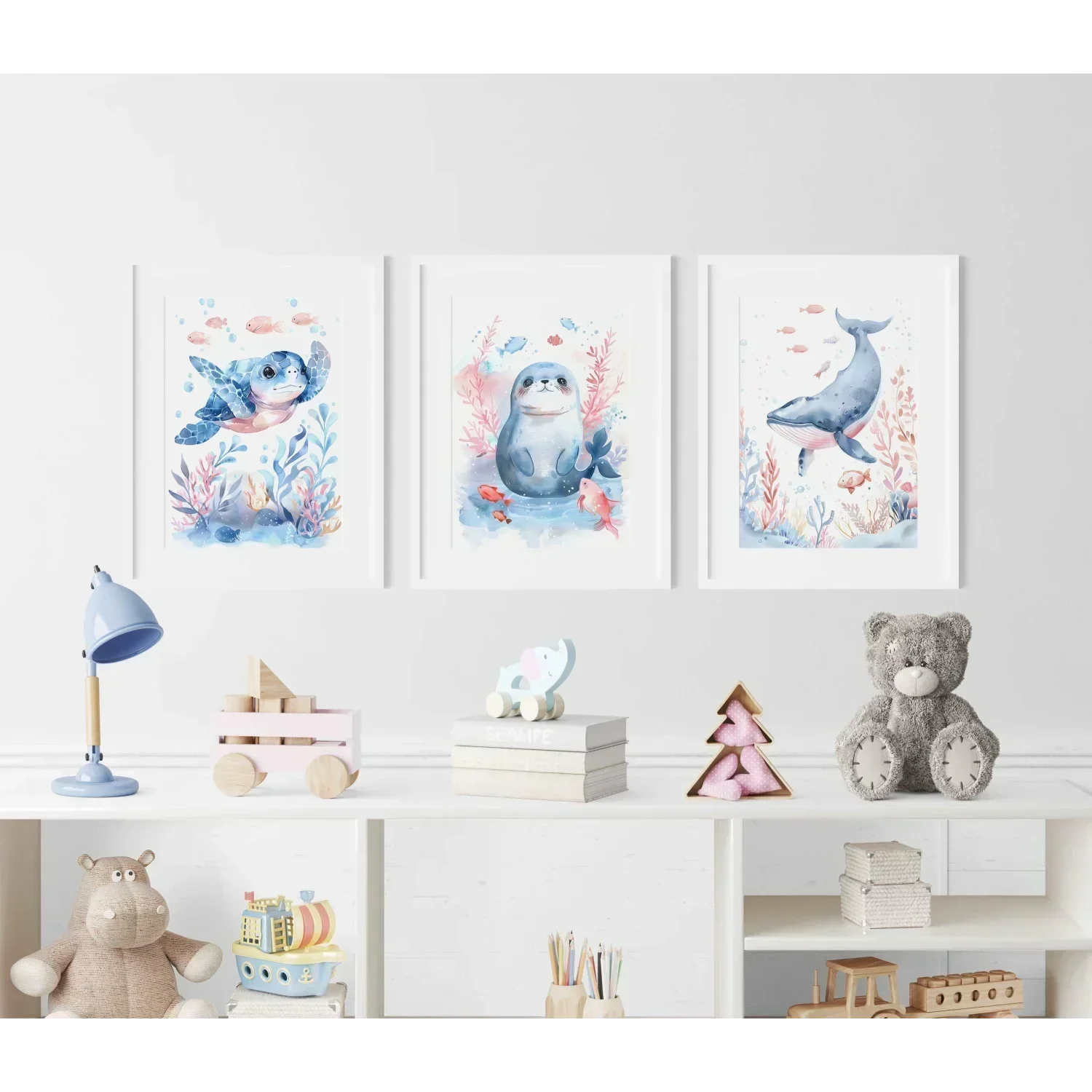 Blue Turtle Nursery Wall Art Framed Print