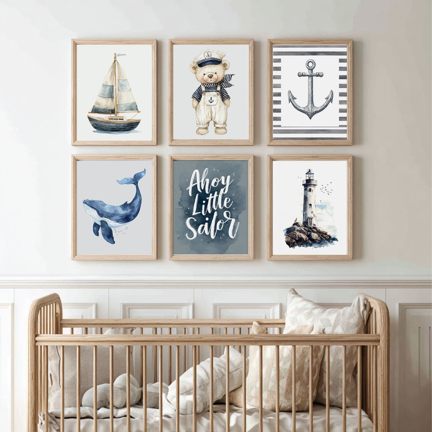 Vintage Coastal Nursery Wall Art Set of 6