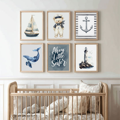 Vintage Coastal Nursery Wall Art Set of 6