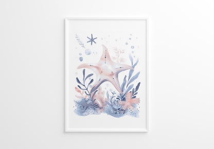 Blue Creatures Nursery Wall Art Set