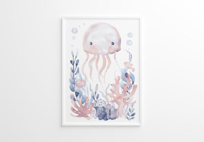 Blue Creatures Nursery Wall Art Set