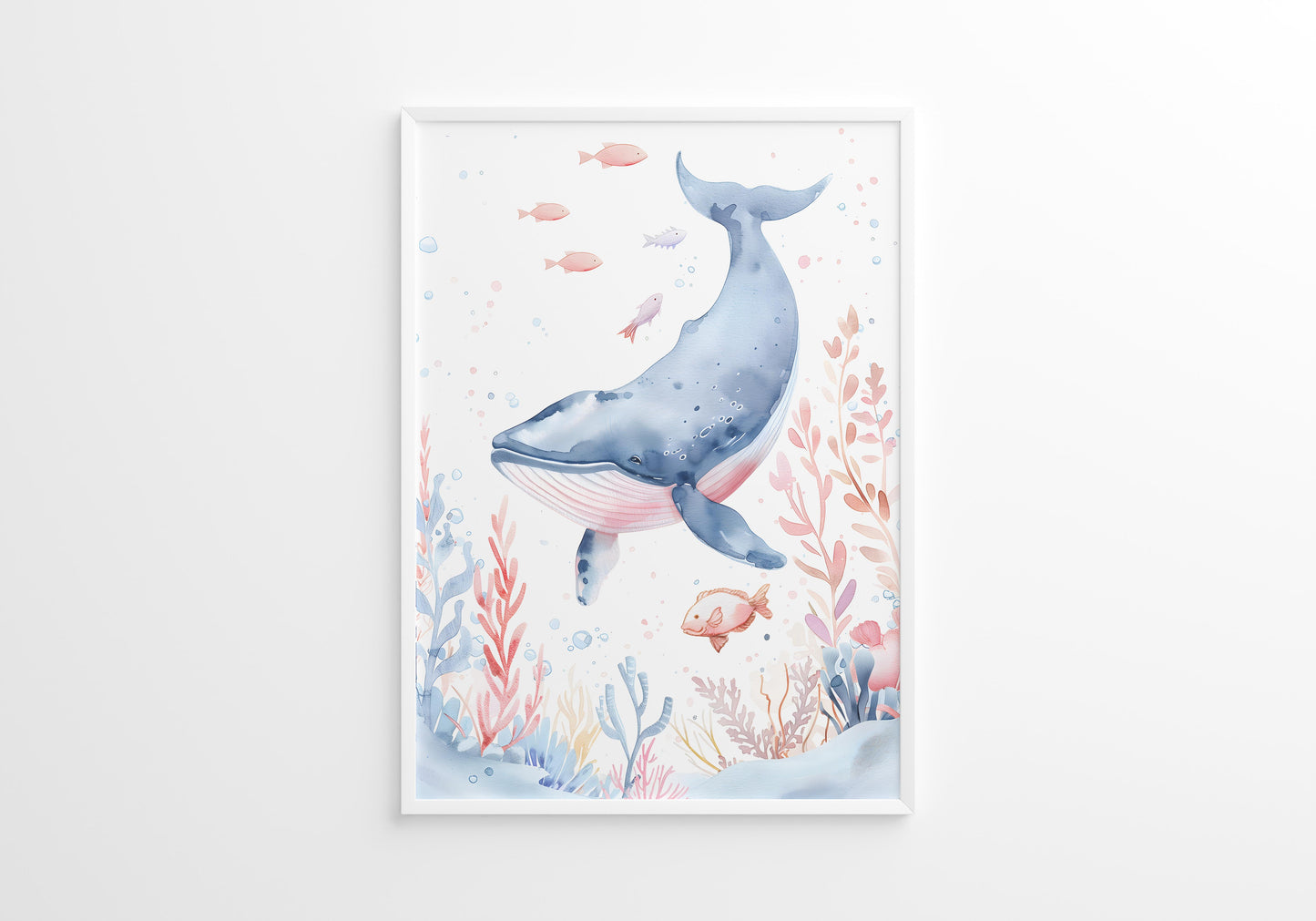 Blue Turtle Seal and Whale Nursery Wall Art Set of 3 Framed Prints